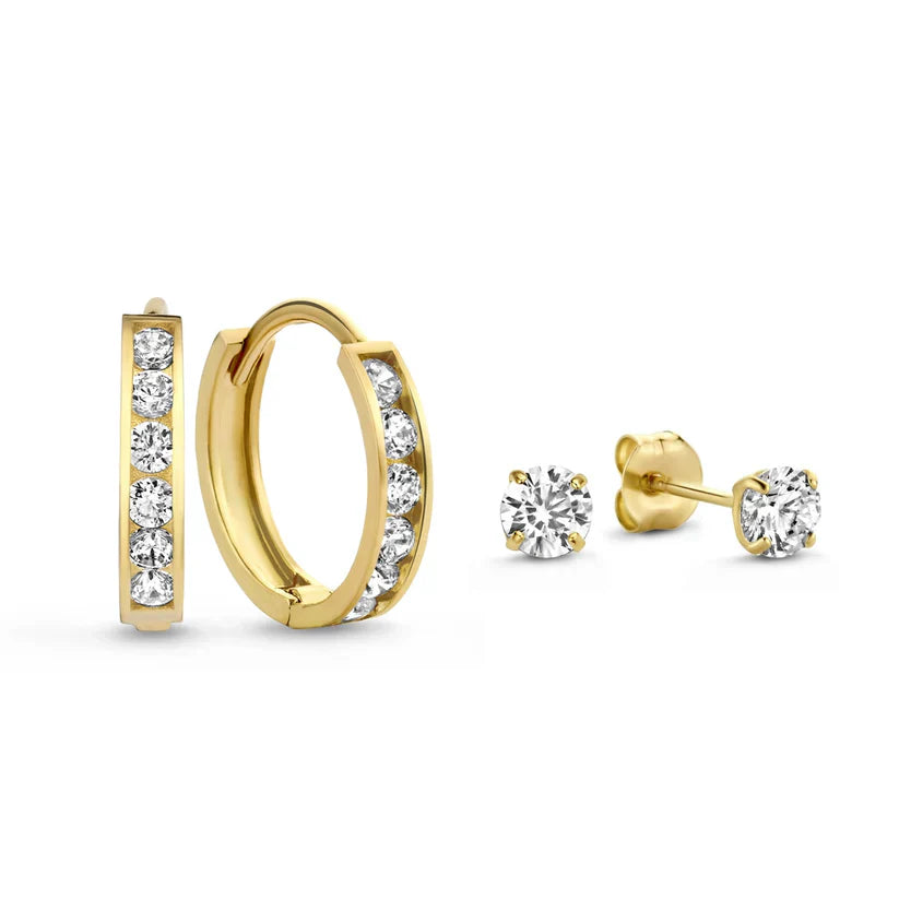 Dara Brillane Stein-Ohrringe Set | Gold