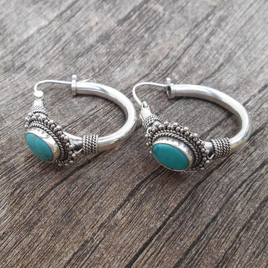 Vintage Silber-Ohrhänger mit türkisfarbenem Stein