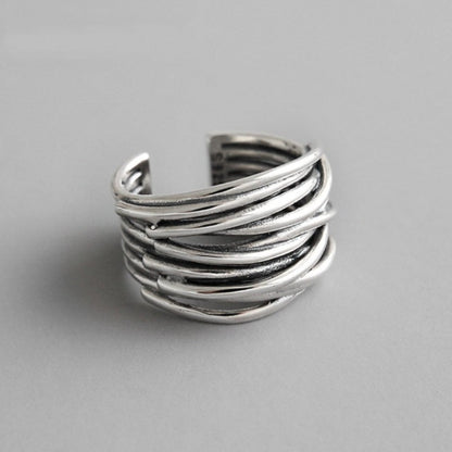925 Sterling Silber Verstellbarer Geschichteter Ring