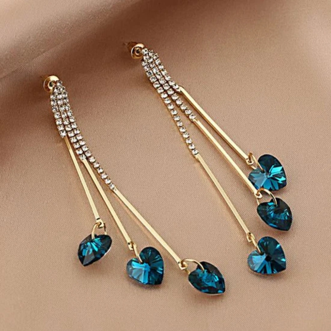 Elegante blaue Kristall Herz Regen Ohrringe