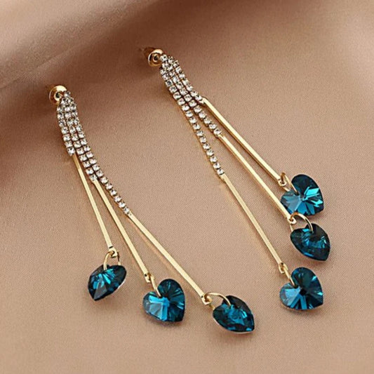 Elegante blaue Kristall Herz Regen Ohrringe