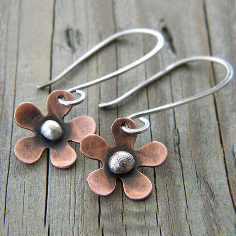 Boho-Ohrringe mit brauner Blume aus Sterlingsilber