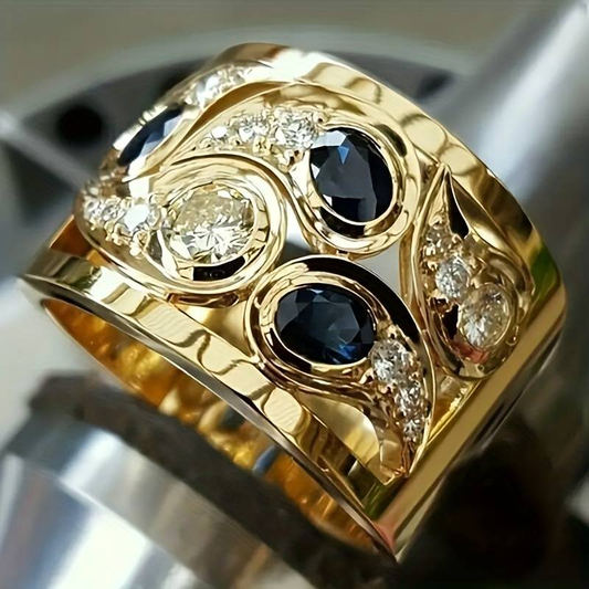 Vintage Ring mit Golddekor und Zirkonia