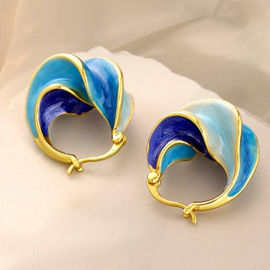 Blaue Emaille Ohrringe in Vintage-Gold