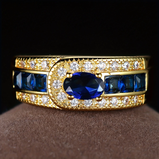 Vintage Goldring mit Zirkonia und blauen Steinen